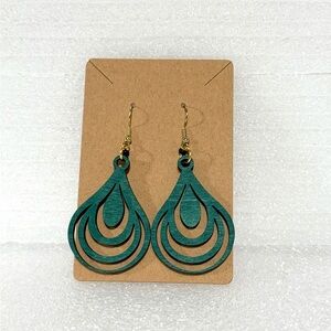 Elegant Teardrop Green wood Earrings. Handmade